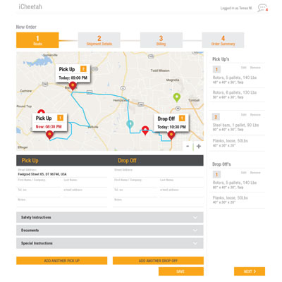 <b>iCHEETAH, UI</b><br>Visual system and web service design for heavy logistic operations.