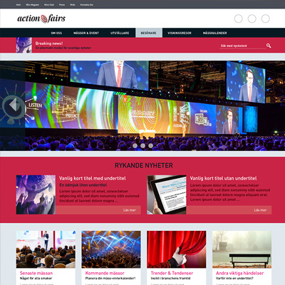 <b>Actionfairs, UI</b><br>Complete webpage design for Actionfairs.com