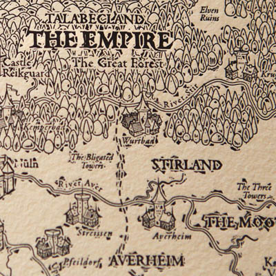 <b>Warhammer</b><br>Hand printed Map – The Old World, (detail)<br>Hand printed Warhammer Map – The Old World 