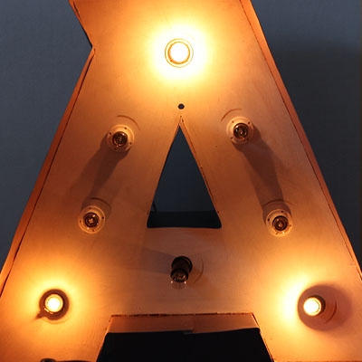 <b>A<br>light bulb letter</b><br>for A<br>A light bulb letter for A.